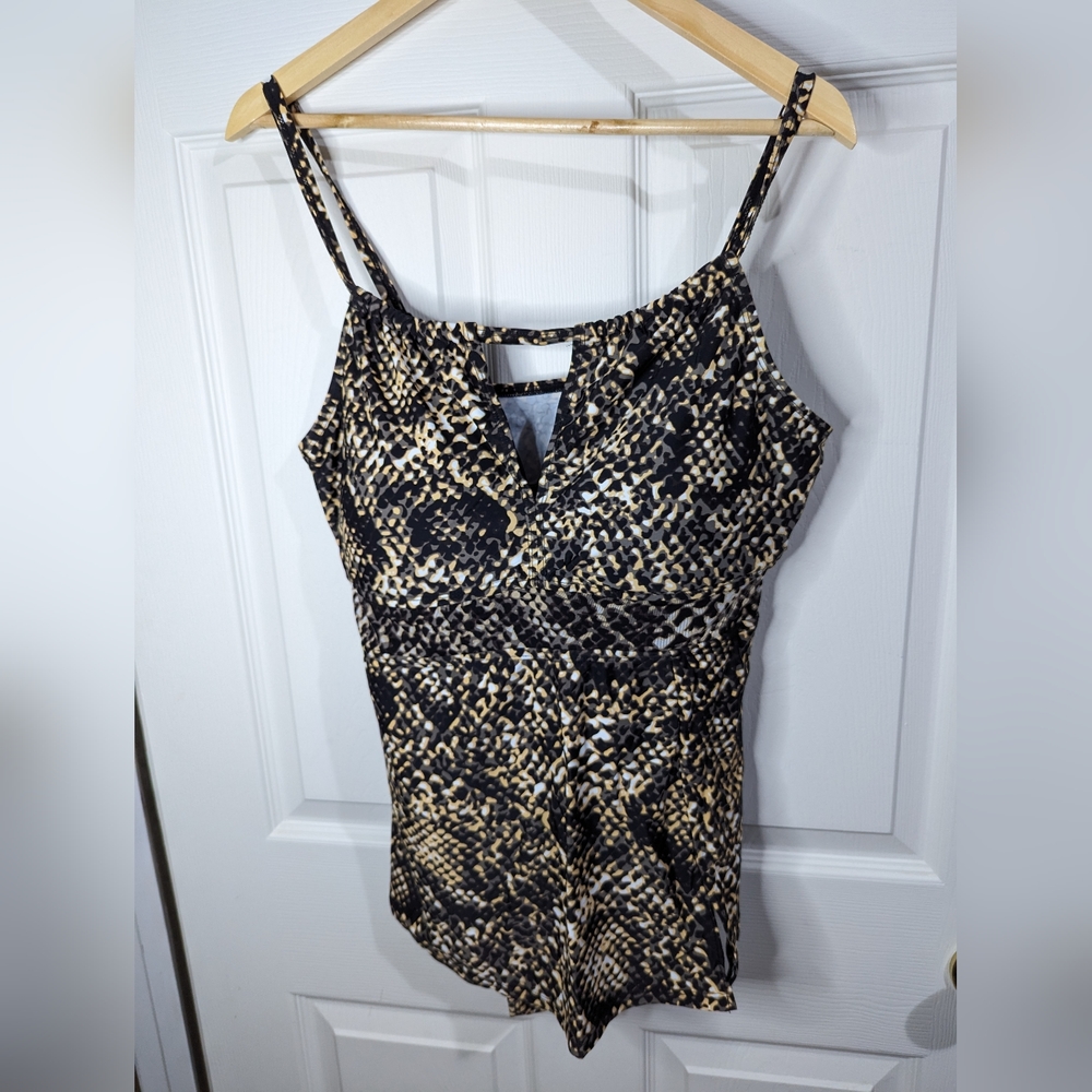 Sea & Sand Beachwear brown & black one piece swimsuit size 18W